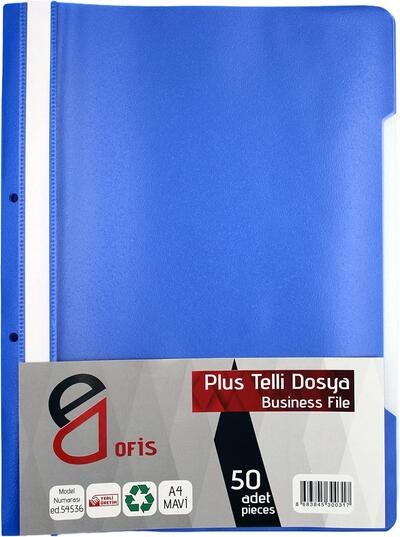 E&D PLUS TELLİ DOSYA A4 MAVİ 50Lİ