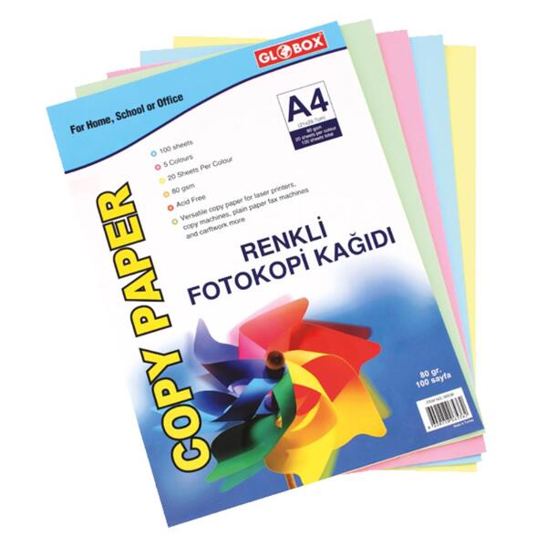 GLOBOX FOTOKOPİ KAĞIDI RENKLİ 80GR A4 100LÜ