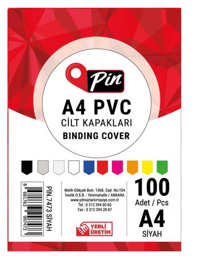 PİN CİLT KAPAĞI PVC A4 SİYAH 100LÜ